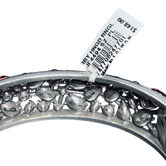 Brighton Silver Tone W/ Ruby Red Glass Rhinestones Hinged Bangle Bracelet (5932) - Picture 3 of 9